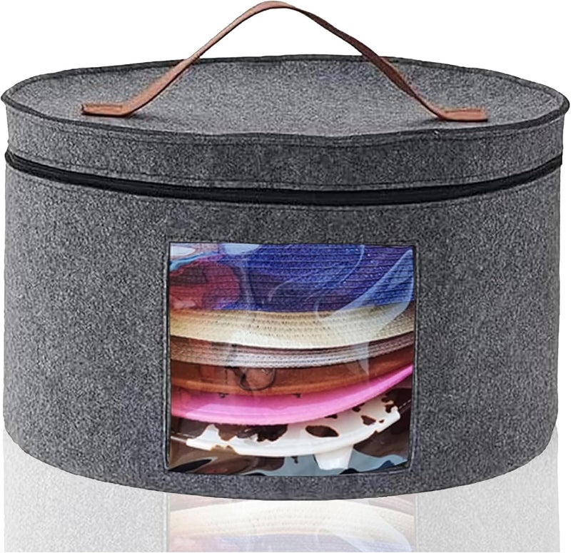Memfish Hat Box-Hats Boxes for Women Storage Travel Large Round Hat Carrier Case Organizer (Grey) - Image 1